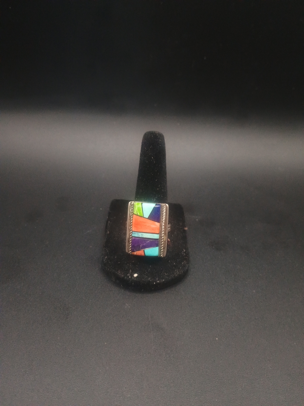 Robert Johnson Navajo Sterling Inlay Ring, Size 10